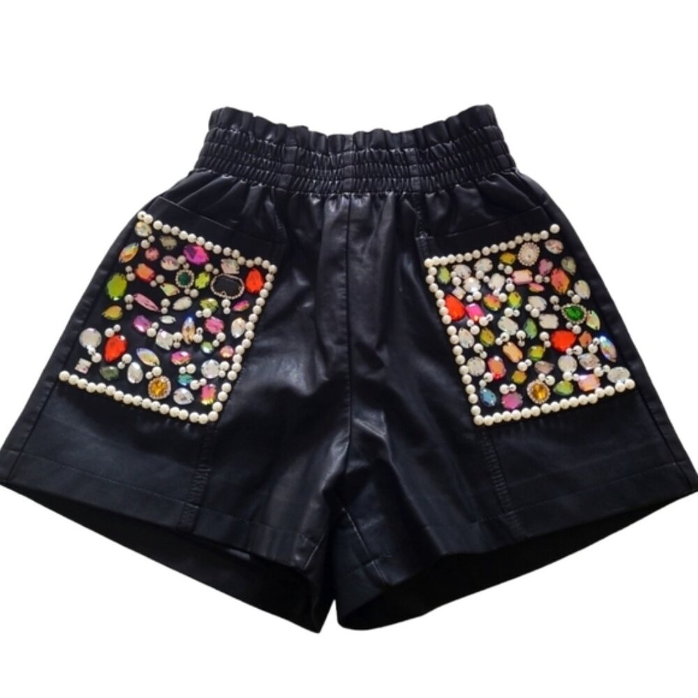 NWT Embellished Faux Leather Shorts